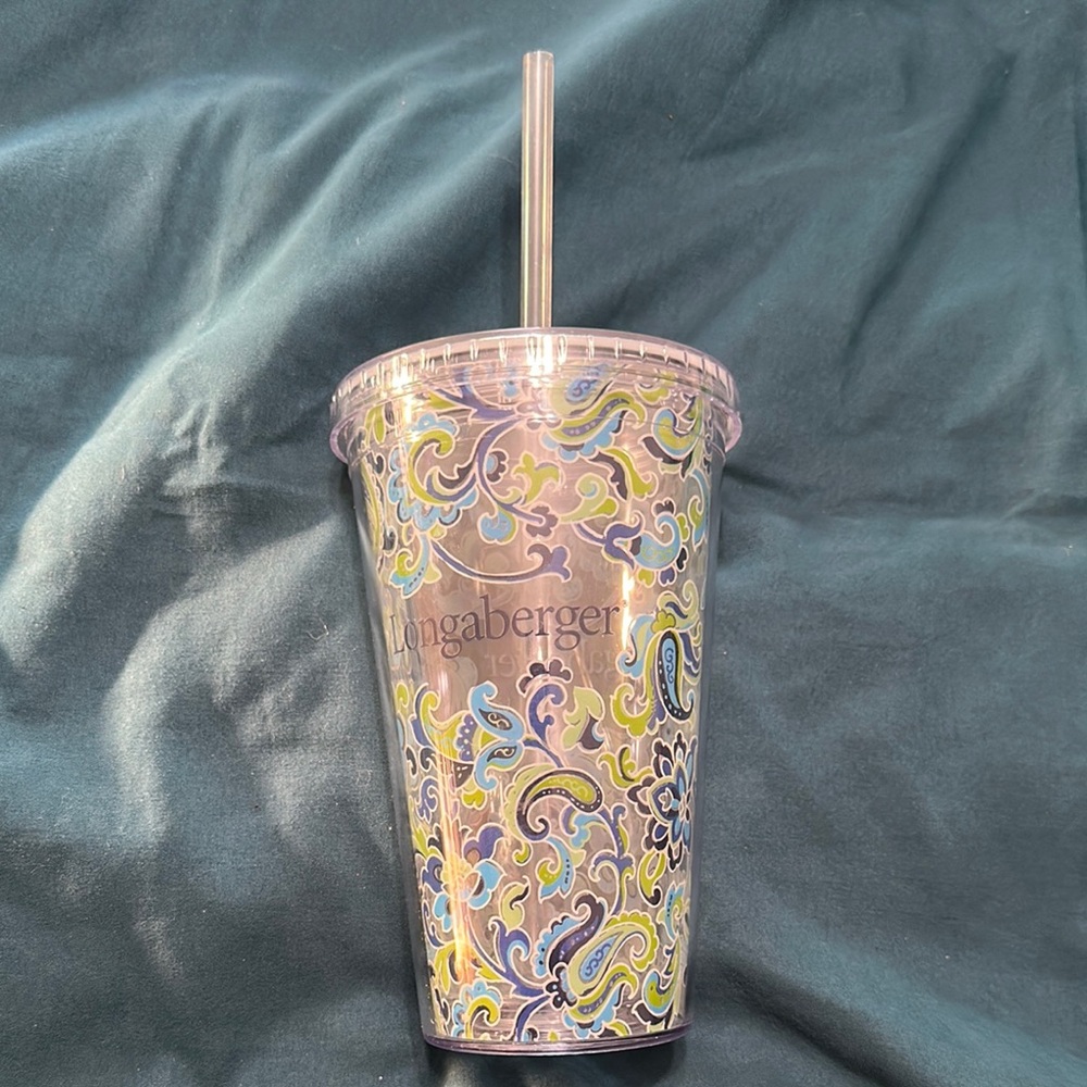 Longaberger Patterned Tumbler with Straw